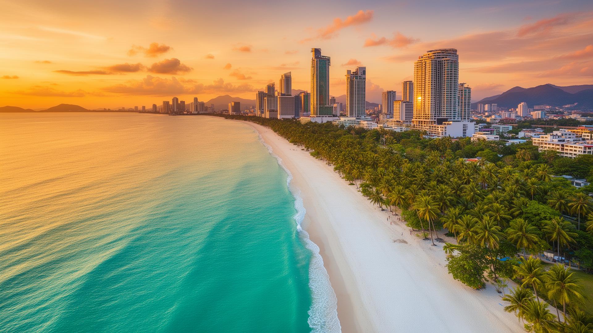 Pattaya Bay aerial view at sunset