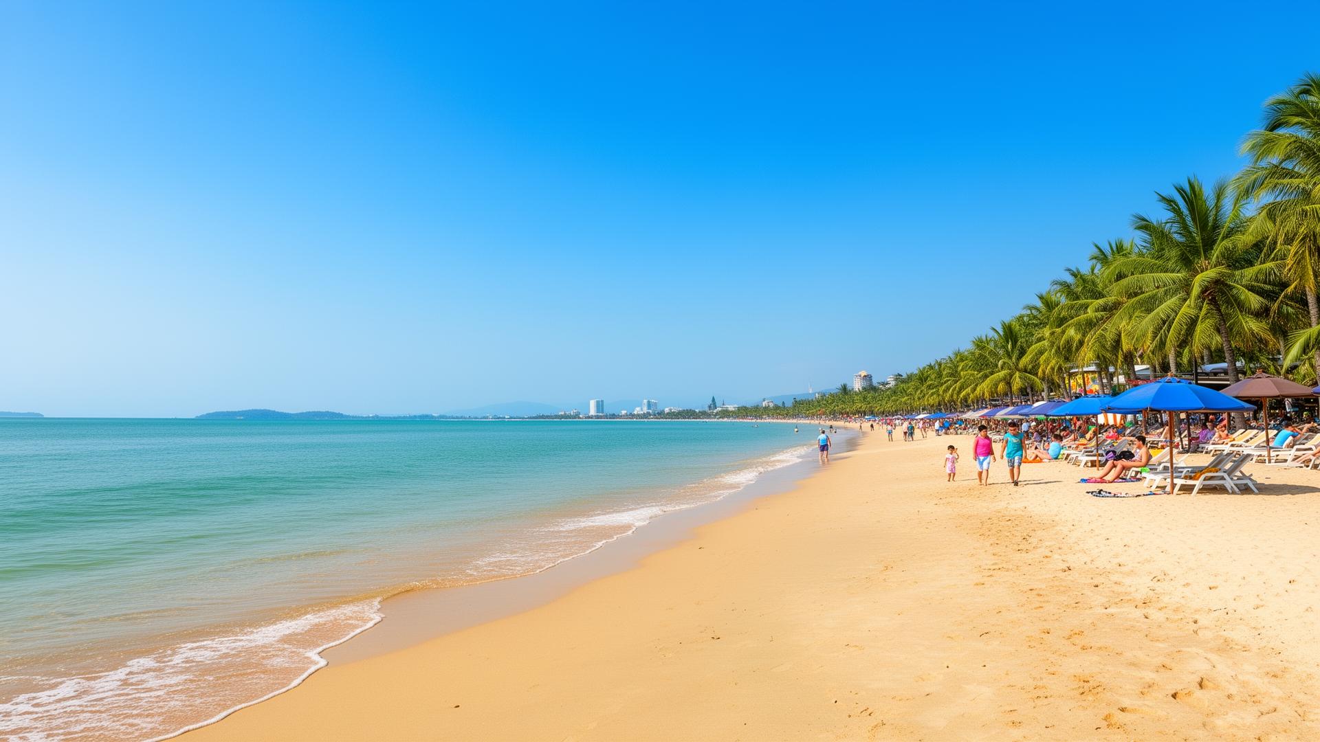 Jomtien Beach long stretch of golden sand with palm trees