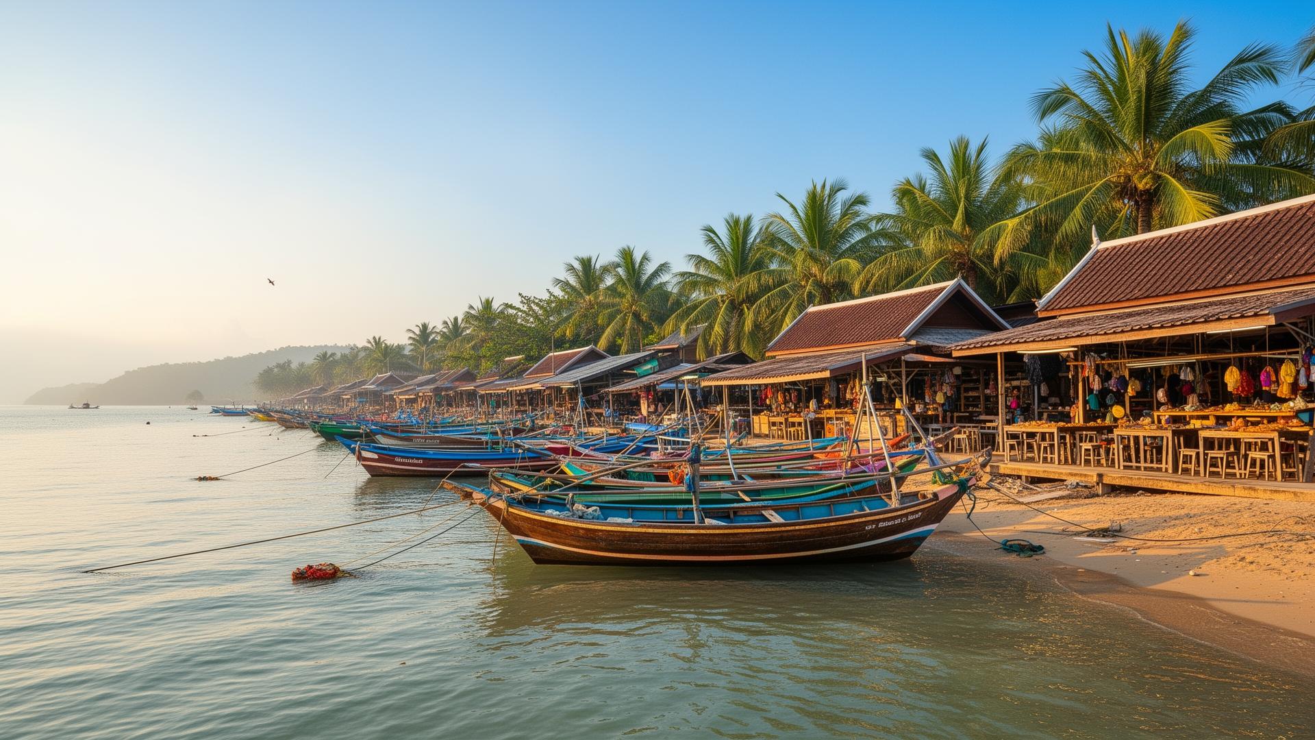 Naklua Beach traditional fishing village with colorful boats